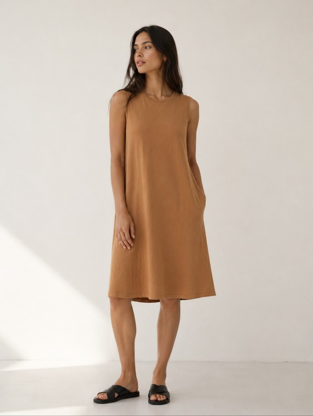 EILEEN FISHER NWOT ORGANIC COTTON Crew Nk Tank Jersey Dress Peru Made Size 3X